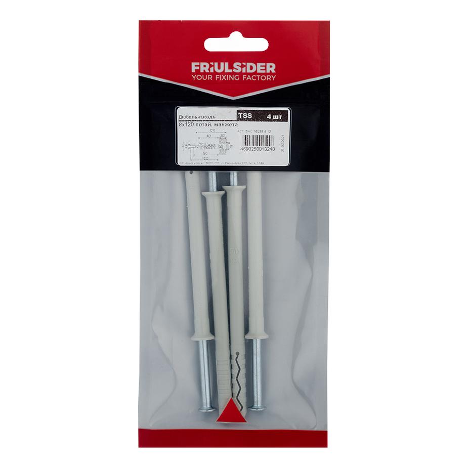 Дюбель-гвоздь Friulsider TSS 8x120 мм потайная манжета нейлон (4 шт.) Дюбель-гвоздь Friulsider TSS 8x120 мм потайная манжета нейлон (4 шт.)