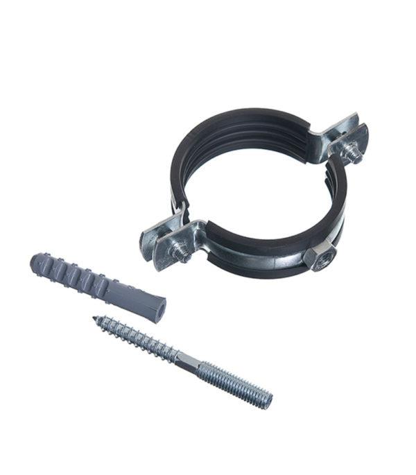 Хомут сантехнический 2 60-64 мм оцинкованная сталь со шпилькой и дюбелем Хомут сантехнический 2 60-64 мм оцинкованная сталь со шпилькой и дюбелем
