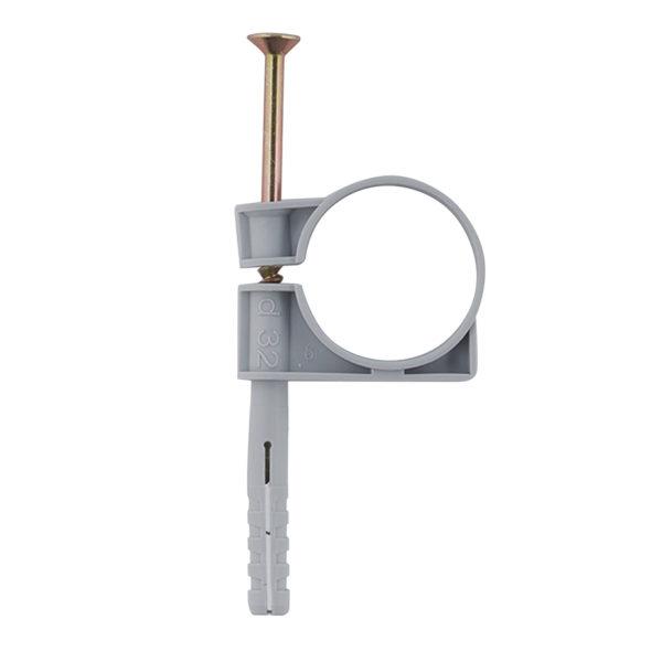 Хомут сантехнический 32-34 мм пластик с дюбелем для крепления трубы (2 шт.)