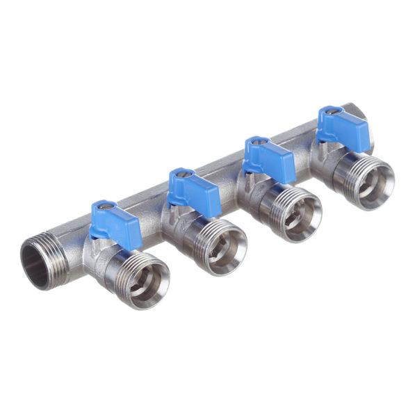 Коллектор Henco (VB050504-BLAUW) 3/4 ВР(г) х 4 выхода 3/4 НР(ш) ЕК х 3/4 НР(ш) с шаровыми кранами