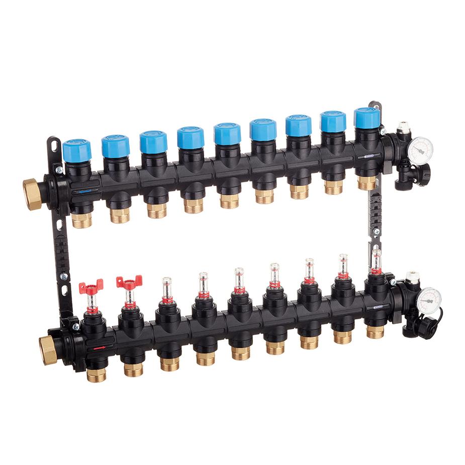 Коллекторная группа Henco (UFH-0605MDK09-03L) 1 ВР(г) х 9 выходов 3/4 НР(ш) ЕК х 1 ВР(г) с расходомерами композитная Коллекторная группа Henco (UFH-0605MDK09-03L) 1 ВР(г) х 9 выходов 3/4 НР(ш) ЕК х 1 ВР(г) с расходомерами композитная