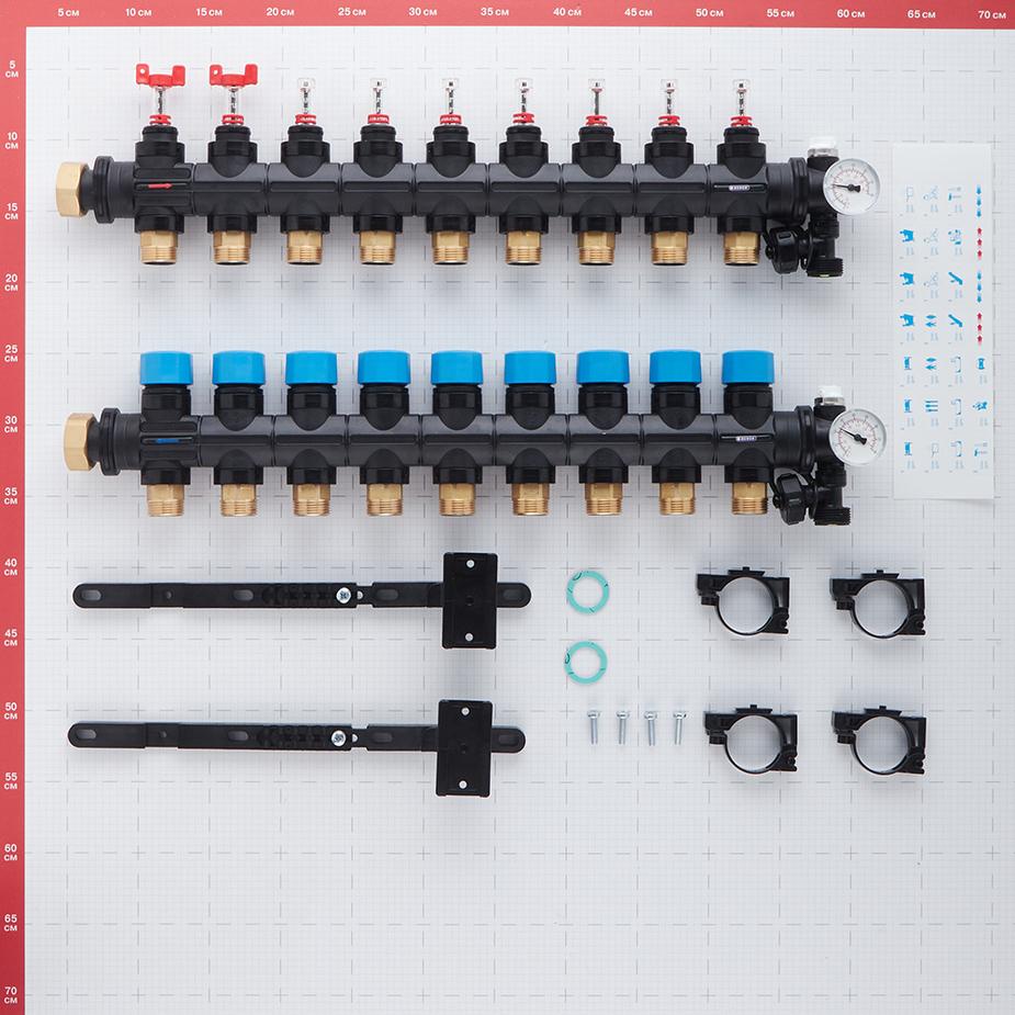 Коллекторная группа Henco (UFH-0605MDK09-03L) 1 ВР(г) х 9 выходов 3/4 НР(ш) ЕК х 1 ВР(г) с расходомерами композитная Коллекторная группа Henco (UFH-0605MDK09-03L) 1 ВР(г) х 9 выходов 3/4 НР(ш) ЕК х 1 ВР(г) с расходомерами композитная