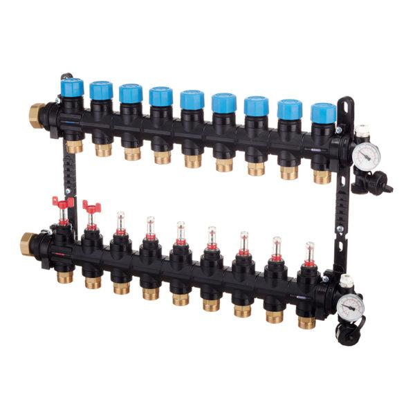 Коллекторная группа Henco (UFH-0605MDK09-03L) 1 ВР(г) х 9 выходов 3/4 НР(ш) ЕК х 1 ВР(г) с расходомерами композитная Коллекторная группа Henco (UFH-0605MDK09-03L) 1 ВР(г) х 9 выходов 3/4 НР(ш) ЕК х 1 ВР(г) с расходомерами композитная