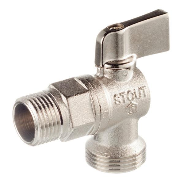 Кран шаровой латунный Stout (SVB-0059-001234) 3/4 НР(ш) х 1/2 НР(ш) к бытовой технике мини угловой