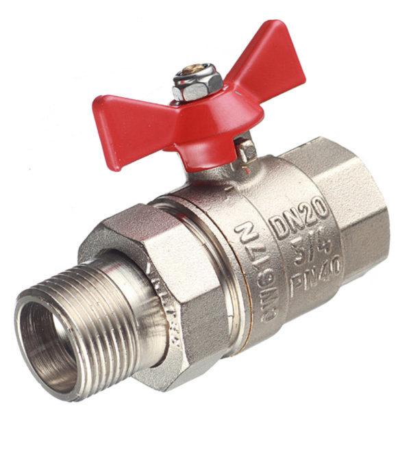 Кран шаровой латунный VALTEC Base (VT.227.N.05) 3/4 ВР(г) х 3/4 НР(ш) бабочка с полусгоном прямой