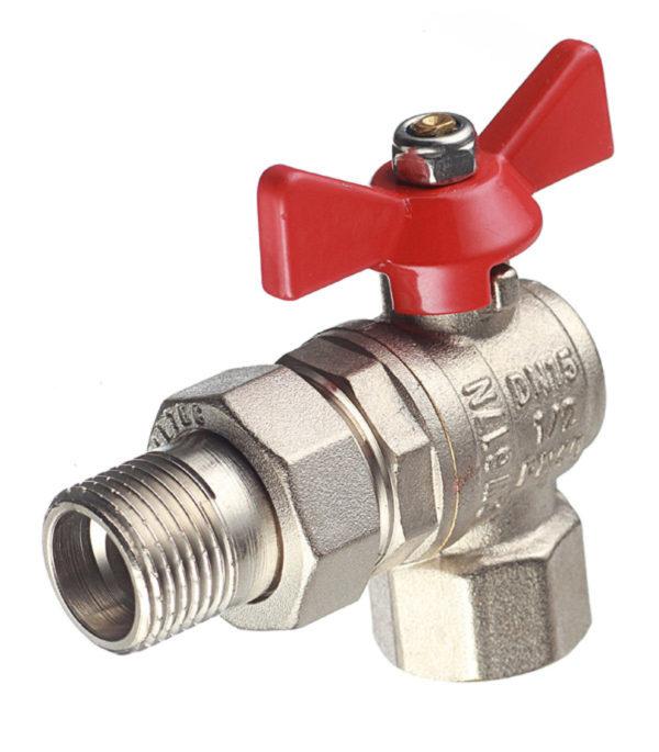 Кран шаровой латунный VALTEC Base (VT.228.N.04) 1/2 ВР(г) х 1/2 НР(ш) бабочка с полусгоном угловой
