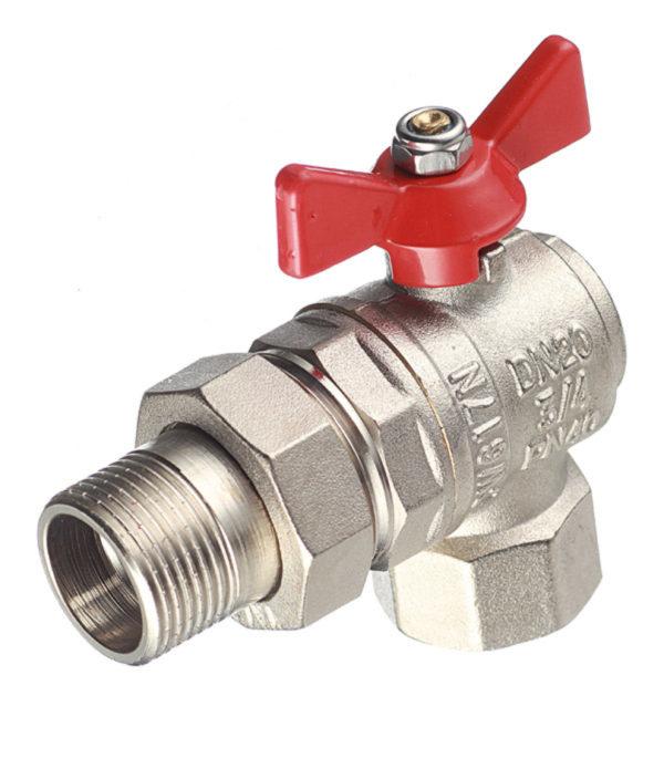 Кран шаровой латунный VALTEC Base (VT.228.N.05) 3/4 ВР(г) х 3/4 НР(ш) бабочка с полусгоном угловой