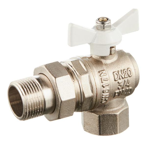 Кран шаровой латунный VALTEC Base (VT.228.NW.05) 3/4 ВР(г) х 3/4 НР(ш) бабочка с полусгоном угловой