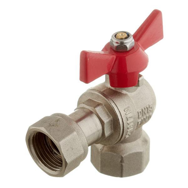 Кран шаровой латунный VALTEC Base (VT.266.N.0404) 1/2 ВР (г) T-образный бабочка с накидной гайкой угловой