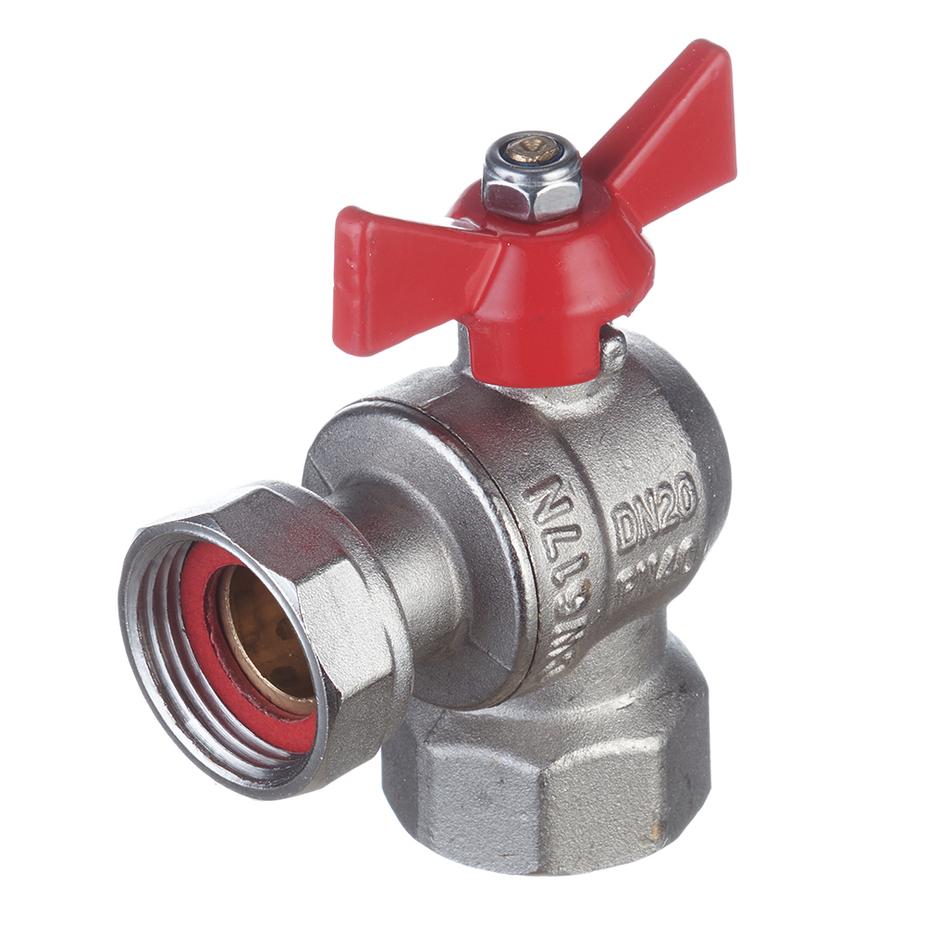 Кран шаровой латунный VALTEC Base (VT.266.N.0505) 3/4 ВР(г) T-образный бабочка с накидной гайкой угловой Кран шаровой латунный VALTEC Base (VT.266.N.0505) 3/4 ВР(г) T-образный бабочка с накидной гайкой угловой