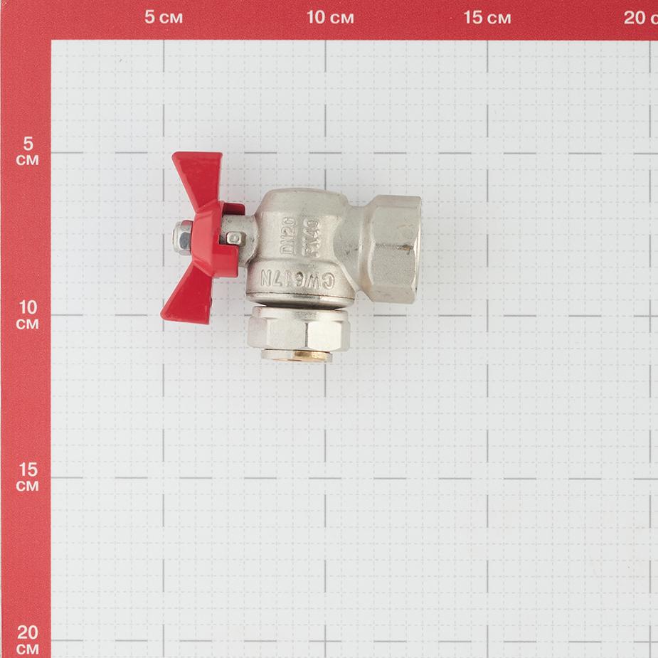 Кран шаровой латунный VALTEC Base (VT.266.N.0505) 3/4 ВР(г) T-образный бабочка с накидной гайкой угловой Кран шаровой латунный VALTEC Base (VT.266.N.0505) 3/4 ВР(г) T-образный бабочка с накидной гайкой угловой