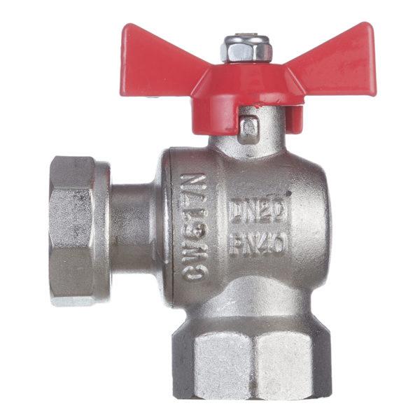 Кран шаровой латунный VALTEC Base (VT.266.N.0505) 3/4 ВР(г) T-образный бабочка с накидной гайкой угловой Кран шаровой латунный VALTEC Base (VT.266.N.0505) 3/4 ВР(г) T-образный бабочка с накидной гайкой угловой