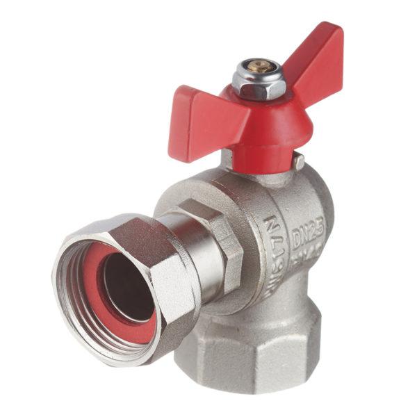 Кран шаровой латунный VALTEC Base (VT.266.N.0606) 1 ВР(г) T-образный бабочка с накидной гайкой угловой