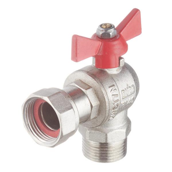 Кран шаровой латунный VALTEC Base (VT.267.N.0505) 3/4 ВР(г) T-образный бабочка с накидной гайкой угловой