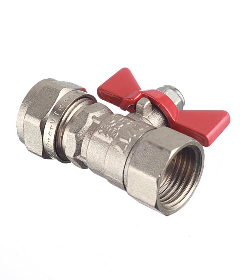 Кран шаровой латунный VALTEC (VT.342.N.1604) 16 обж(ц) х 1/2 ВР(г) для металлопластиковых труб бабочка прямой Кран шаровой латунный VALTEC (VT.342.N.1604) 16 обж(ц) х 1/2 ВР(г) для металлопластиковых труб бабочка прямой