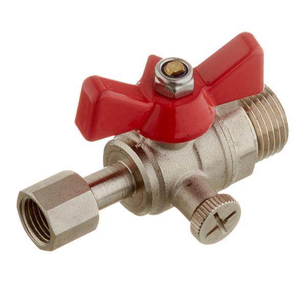 Кран шаровой латунный VALTEC (VT.806.N.0402) 1/2 НР(ш) х 1/4 ВР(г) для подключения манометра проходной бабочка прямой