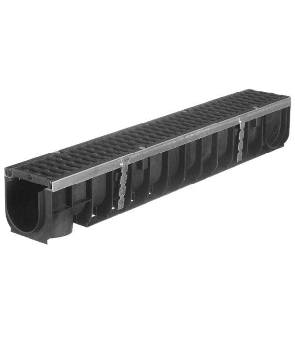 Лоток водоотводный Gidrolica (800109D) класс D400 1000х145х155 мм пластиковый с чугунной решеткой