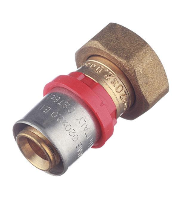 Соединитель прямой Tiemme с накидной гайкой и плоской прокладкой 20(пресс) х 3/4 ВР(г)