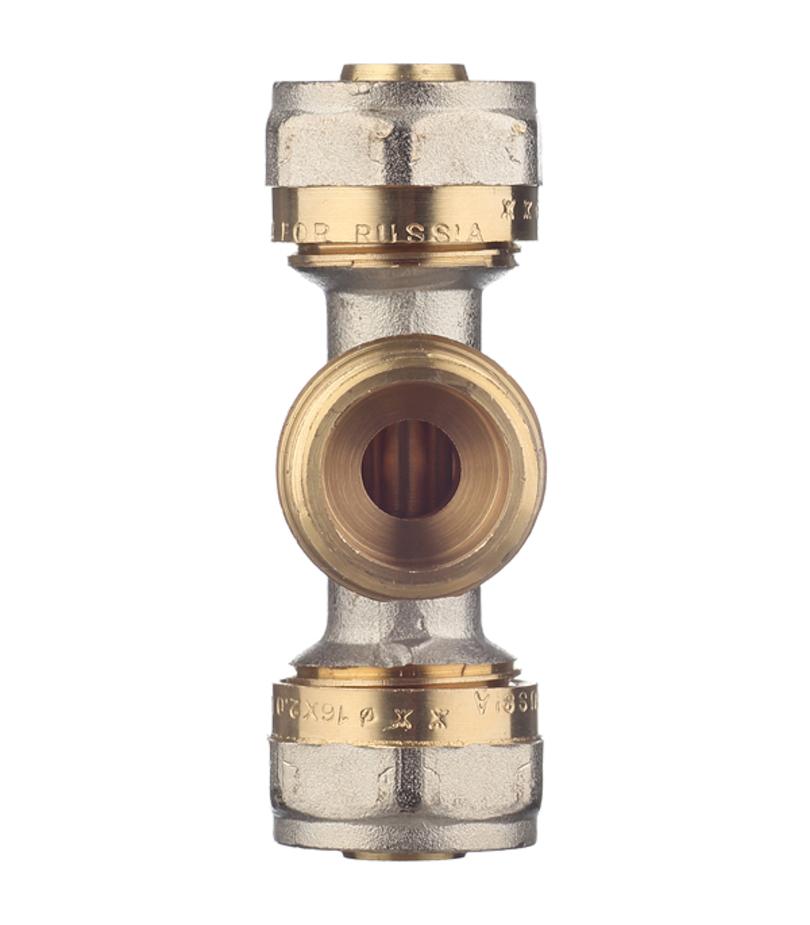 Тройник 16 обж(ц) х 1/2 НР(ш) х 16 обж(ц) Тройник 16 обж(ц) х 1/2 НР(ш) х 16 обж(ц)