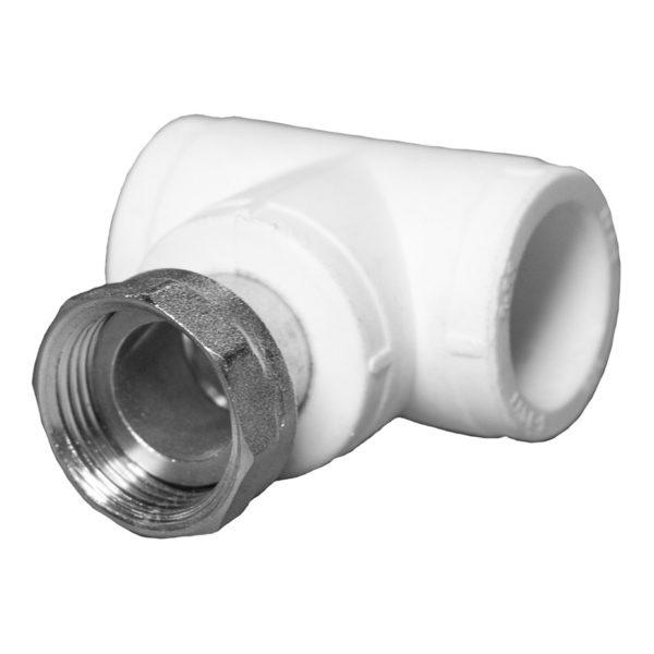 Тройник полипропиленовый переходный 20 мм х 1/2 ВР(г) х 20 мм с накидной гайкой