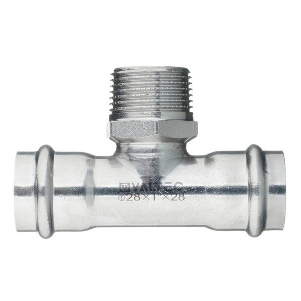 Тройник VALTEC (VTi.933.I.280528) 28 мм х 3/4 НР(ш) х 28 мм нержавеющая сталь