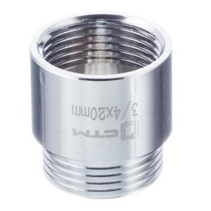 Удлинитель 20 мм х 3/4 ВР(г) х 3/4 НР(ш) латунный