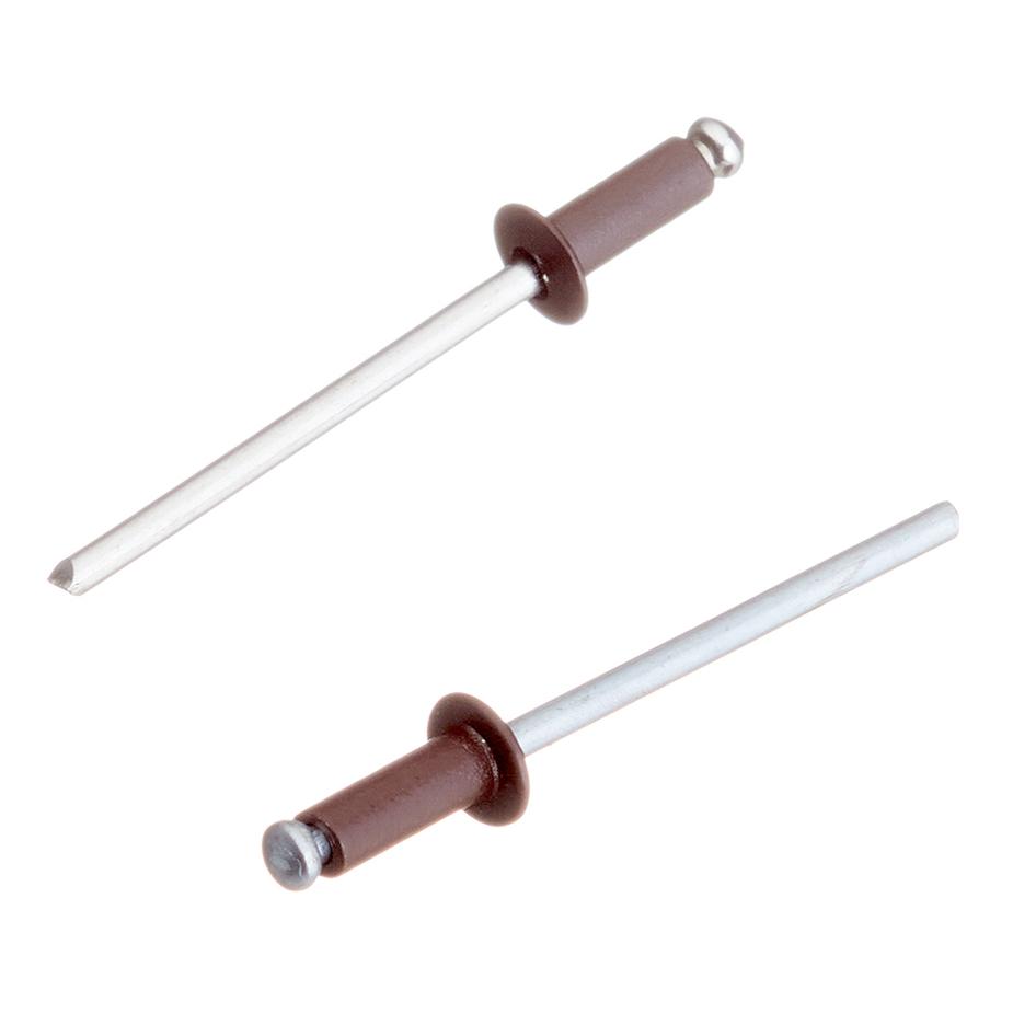 Заклепка вытяжная 3,2x8 мм алюминий/сталь коричневая RAL 8017 (100 шт.) Заклепка вытяжная 3,2x8 мм алюминий/сталь коричневая RAL 8017 (100 шт.)