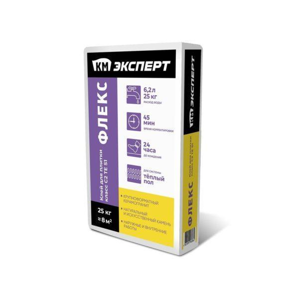 Клей для плитки/ керамогранита/ камня КМ Эксперт Флекс эластичный серый (класс C2 TE S1) 25 кг Клей для плитки/ керамогранита/ камня КМ Эксперт Флекс эластичный серый (класс C2 TE S1) 25 кг