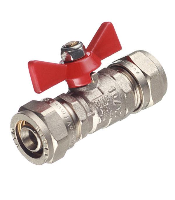 Кран шаровой латунный VALTEC (VT.343.N.1616) 16 обж(ц) для металлопластиковых труб бабочка прямой