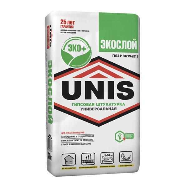 Штукатурка гипсовая Unis Экослой универсальная белая 30 кг Штукатурка гипсовая Unis Экослой универсальная белая 30 кг